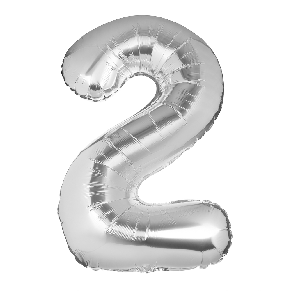 Шар воздушный Цифра "2", серебристый, фольга, 40'/101 см - #1