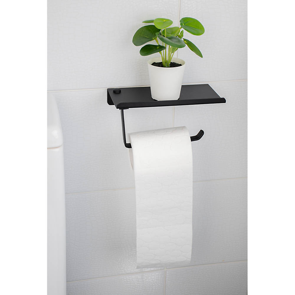 Держатель для туалетной бумаги SonWelle Лофт с полочкой для телефона, черный - #5