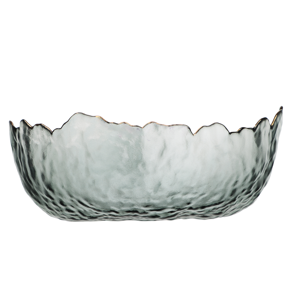 MILLIMI Салатник 20x20x9см, стекло, серый с золотой каймой - #3