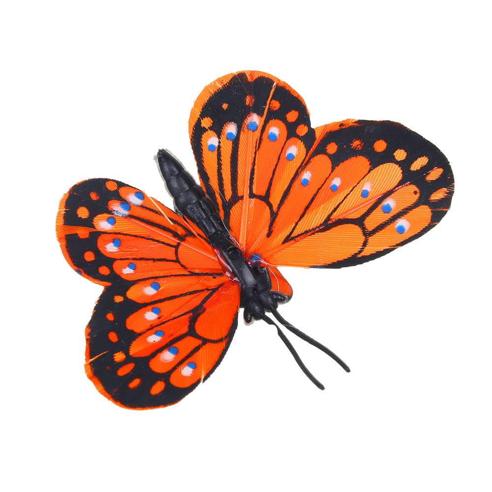 РЫЖИЙ Бабочка на прищепке Оранжевое Чудо, 6см, пенополистирол PE, перо - #2