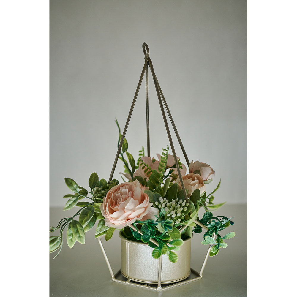 LADECOR Цветочная композиция в металлическом кашпо, с подвесом, 4 цвета, 14,5х29,5 см - #5