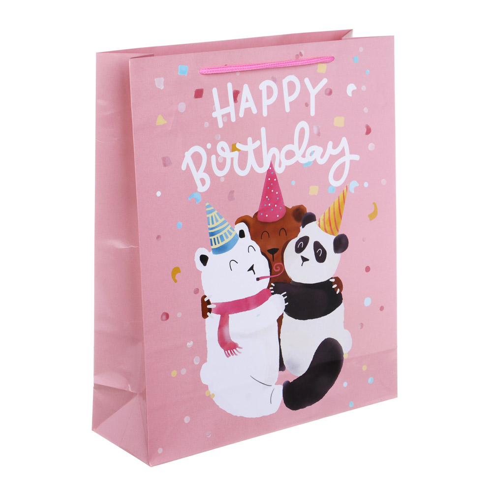 Пакет подарочный бумажный, 26x32x9 см, 128 гр, 2 дизайна, Панды - #2