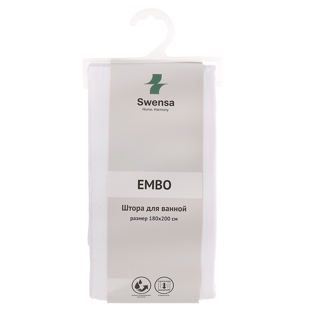 Штора для ванной 180Х200см EMBO, белый, полиэстер, SWC-95-63-WHT - #5