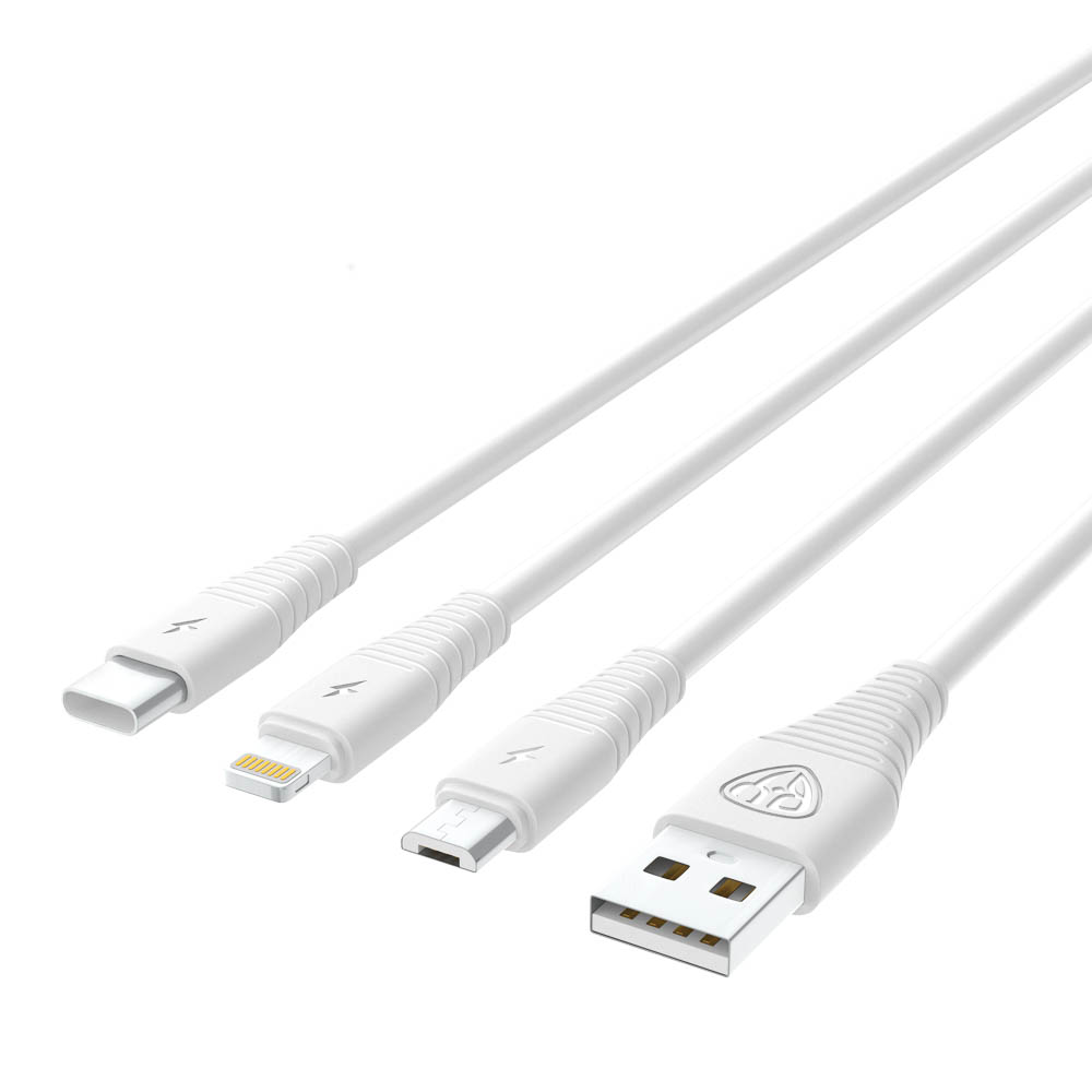 Кабель для зарядки 3в1 USB(A)-Type-C/microUSB/iP BY Base, 18W, 1,2 м, 3A, PVC, белый - #4