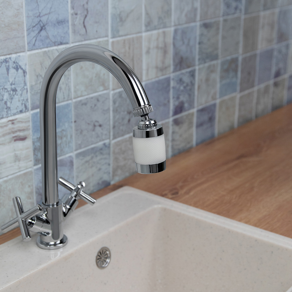 Аэратор-насадка для смесителя с фильтром, 2 режима, хром/белый - #14