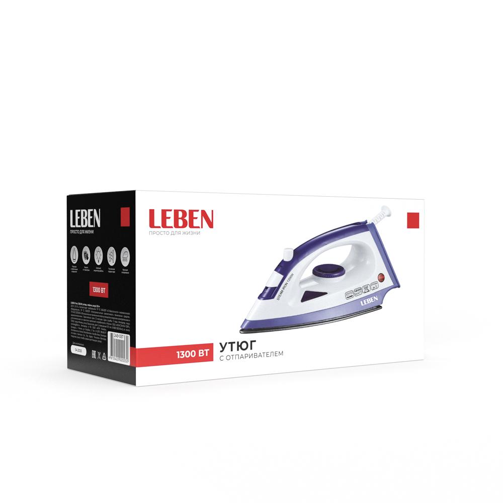 LEBEN Утюг 1300ВТ отпар, тефлон шнур 1,35м - #2