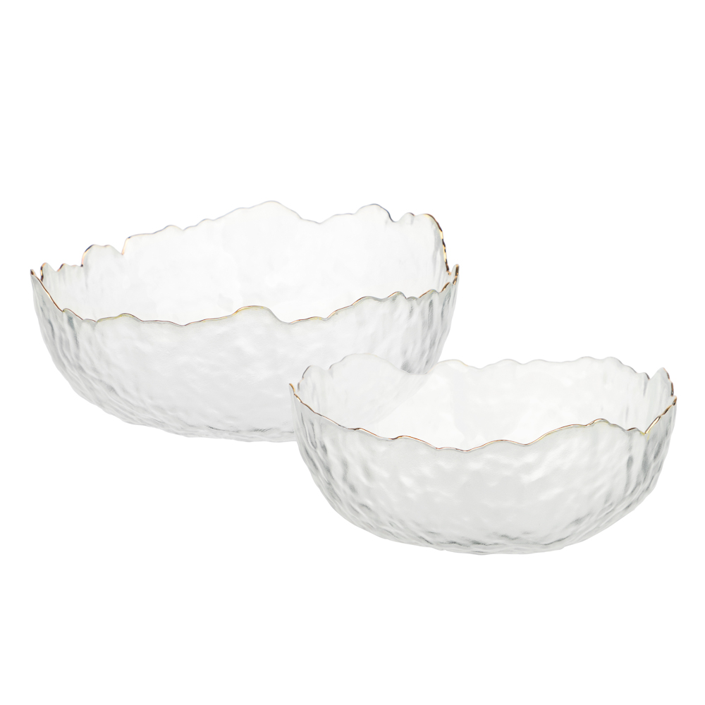 MILLIMI Набор салатников 2 шт, 17x16,5x7,5см / 20x20x9см, стекло, прозрачный с золотой каймой - #1