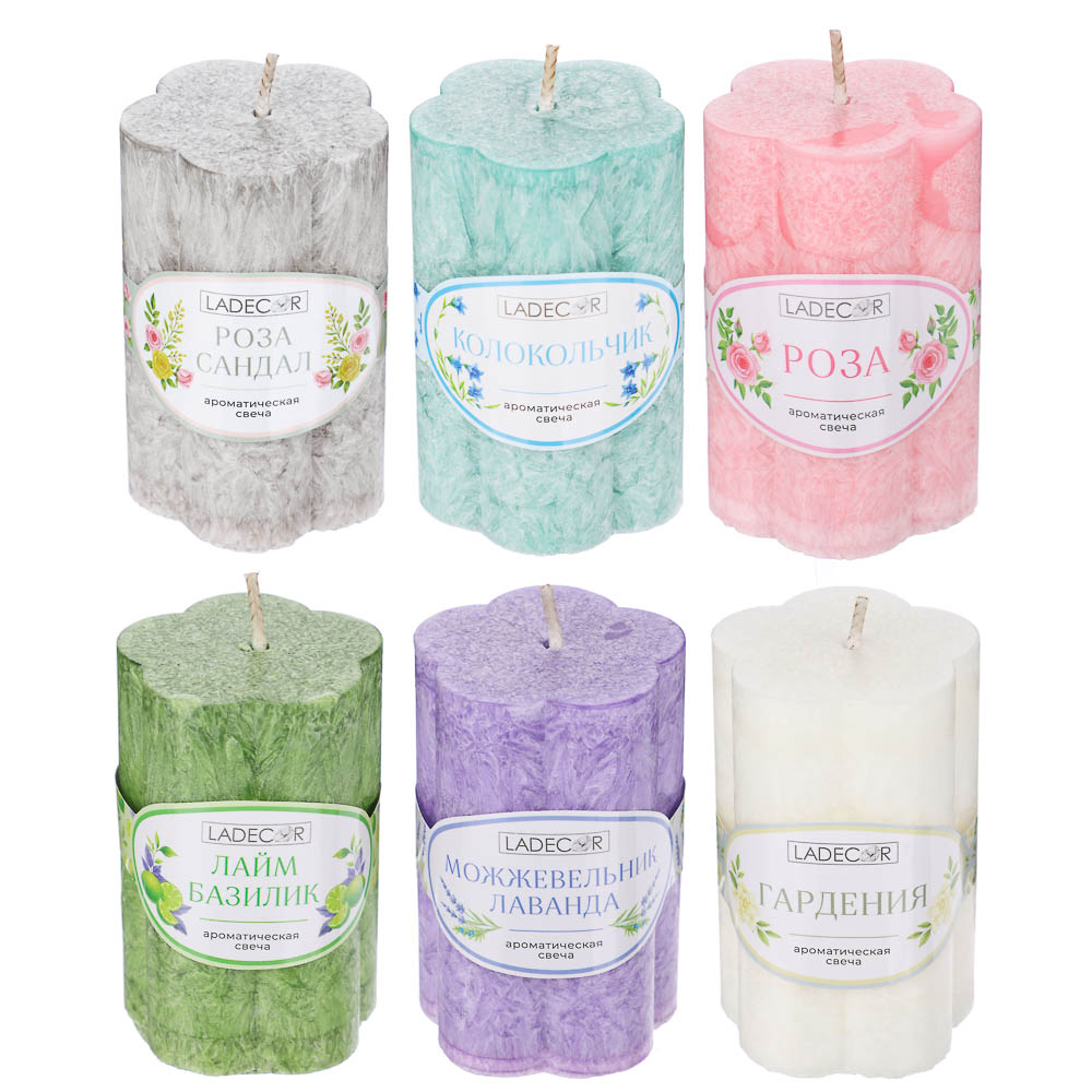 LADECOR Свеча столбик в форме цветка, парафин, 5x7,5 см, 6 цветов - #1