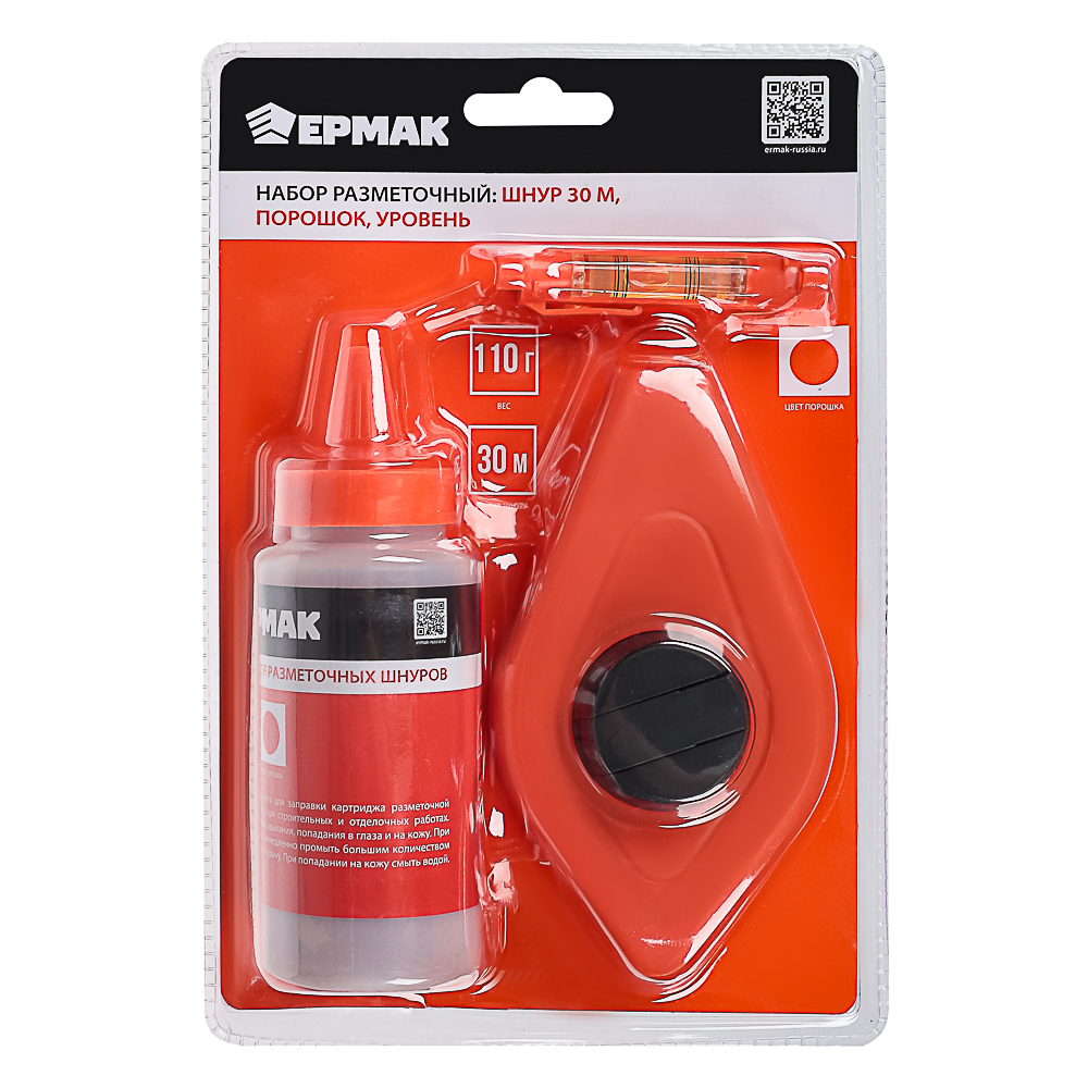 ЕРМАК Набор разметочный: шнур 30м в защитном корпусе, порошок, уровень - #12