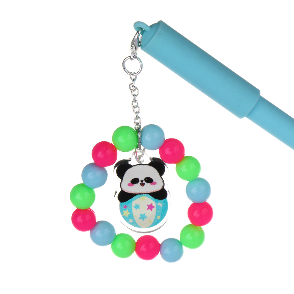Ручка гелевая черная, с браслетом и фигуркой панды, 4 дизайна - #5