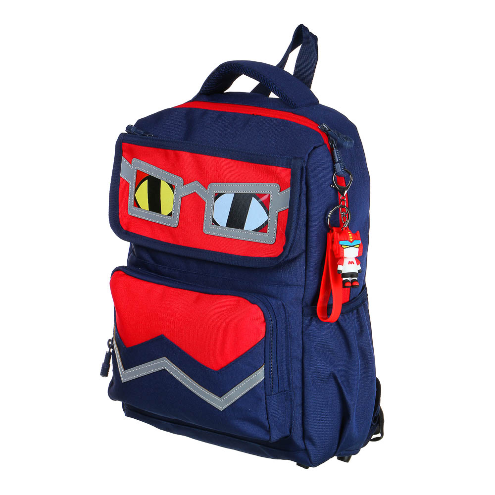 Рюкзак подростковый 40x30x14,5см, 1 отд., 4 карм., аппликации в форме лица, ножки, ПЭ, синий/красный - #2