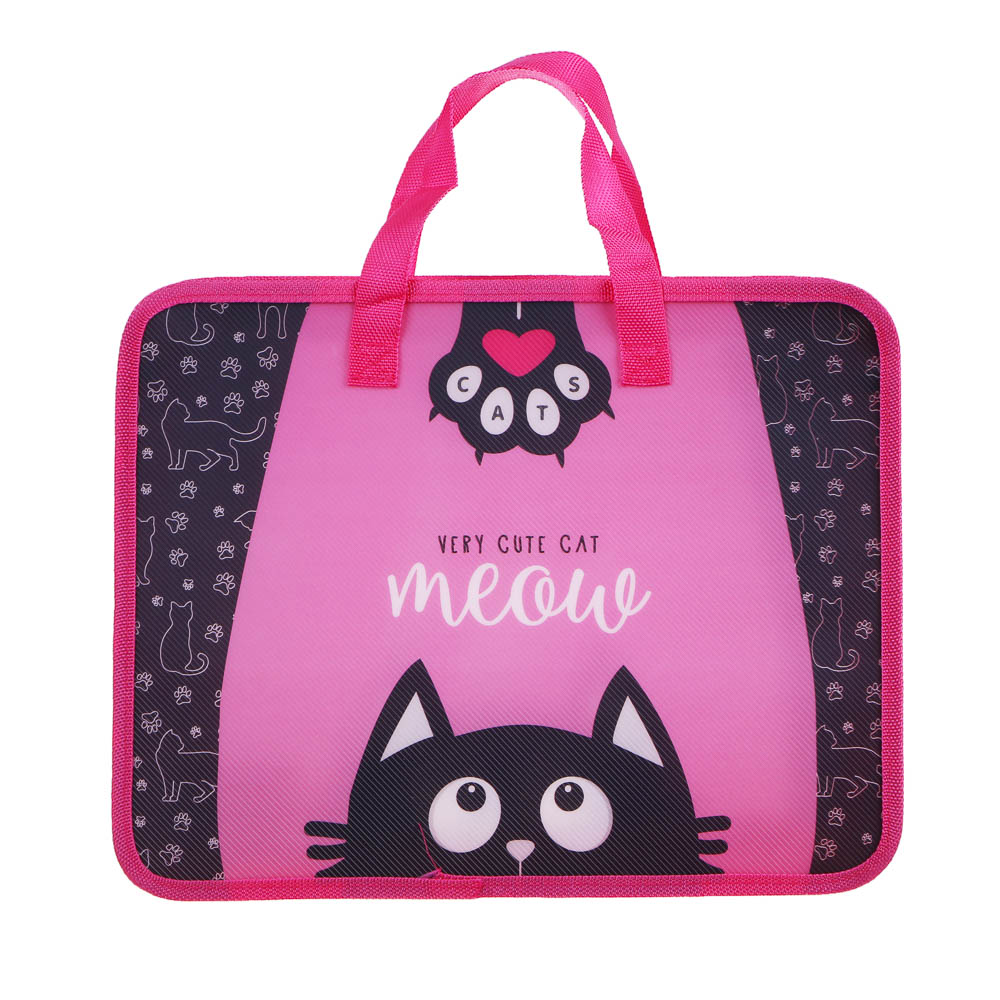 МИЛЫЙ КОТИК Папка для тетрадей 33,5x26см, для A4, расширение, молния сверху, ручки, пластик - #1