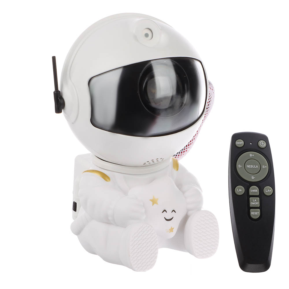 Светильник-ночник проектор неба BY Космонавт, 5W, пульт ДУ, USB, 9x8x13см, пластик, белый - #1