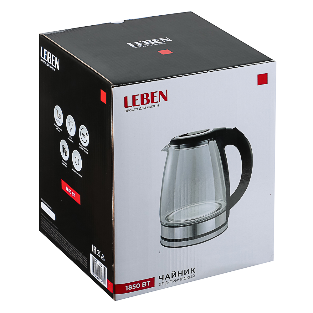 LEBEN Чайник электрический 1,8л стекло, черный - #11