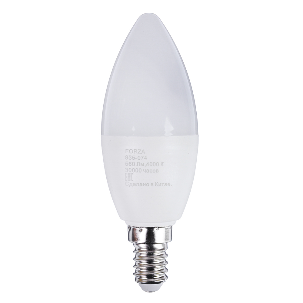 Лампа светодиодная свеча FORZA С37, 7W, E14, 560lm, 4000К - #1