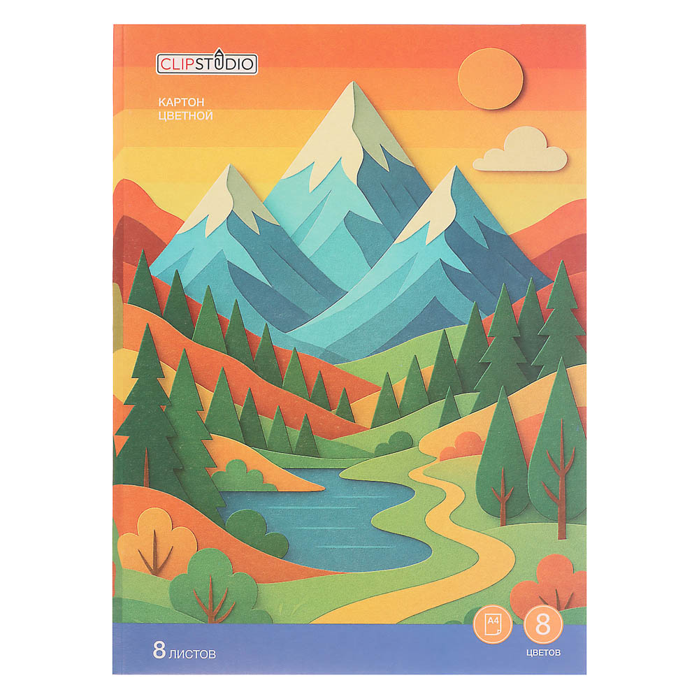Картон цветной А4, 8 листов, 8 цветов, немел., в карт. папке - #1