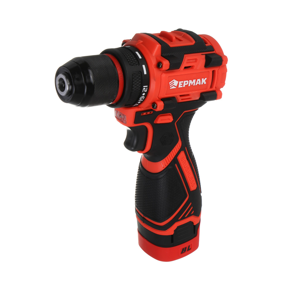 ЕРМАК Дрель-Шуруповерт бесщеточный в кейсе, 2 АКБ, 20в/2А, короткий корпус - #1