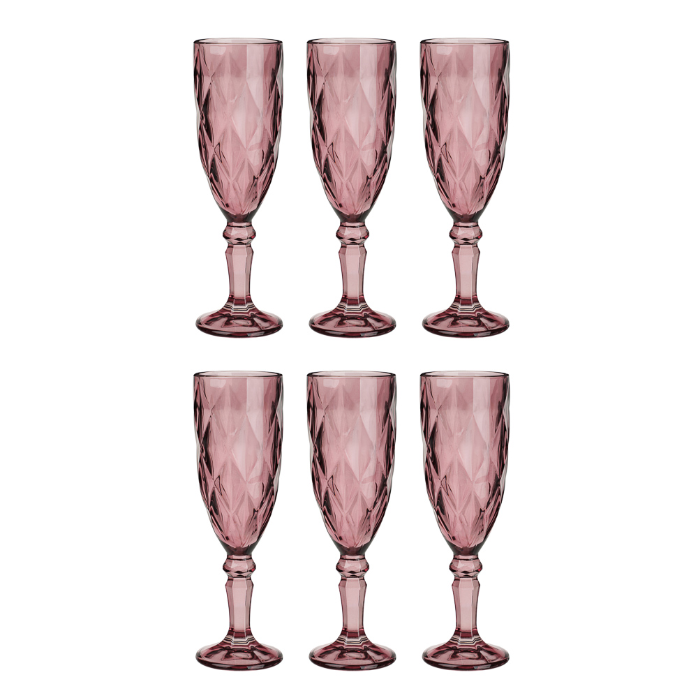 MILLIMI Набор бокалов 6 шт, 160 мл, стекло, бордовый ромб - #1