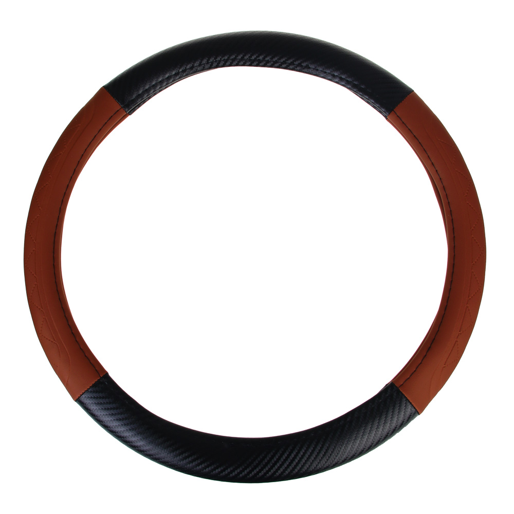 ЕРМАК Оплетка руля, Карбон - А, черная с коричневыми вставками, размер М, искусственная кожа - #2