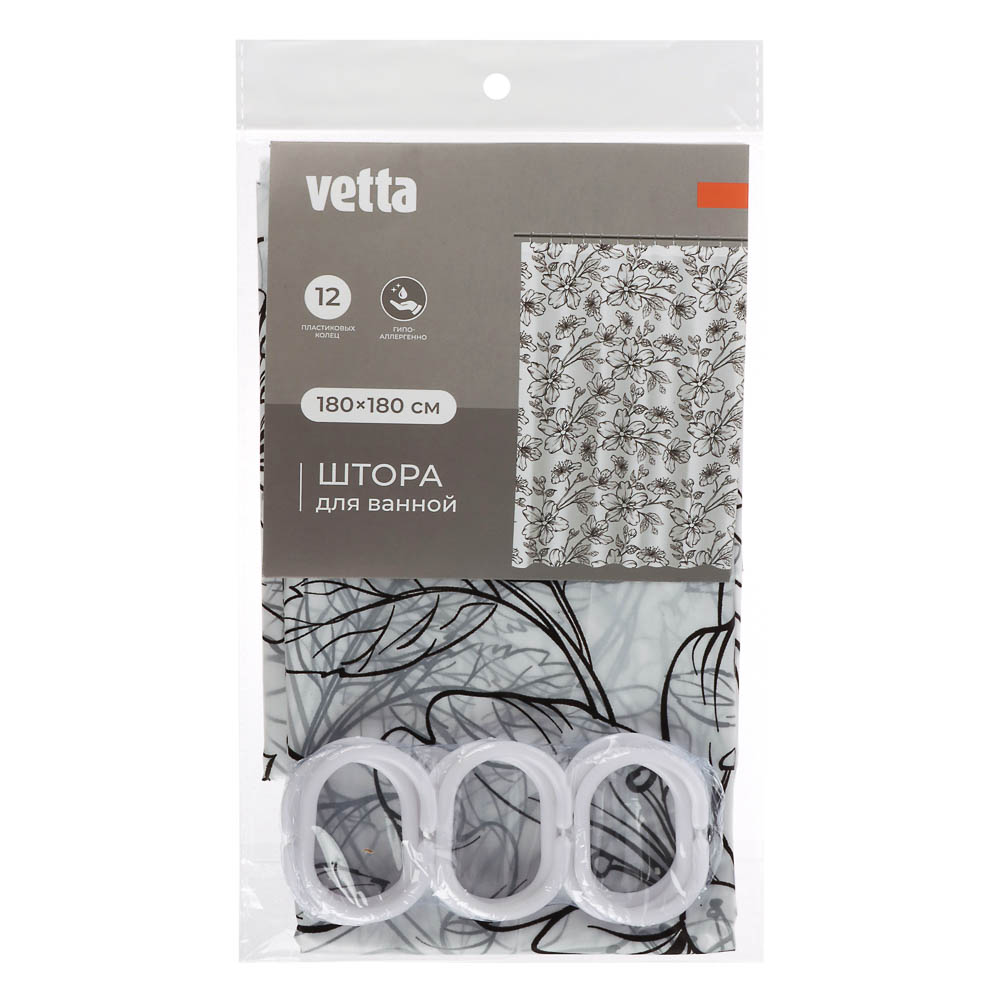 Шторка для ванной тм VETTA Цветы, ПЕВА 12 г/м2, 180x180 см, 1 дизайн - #3