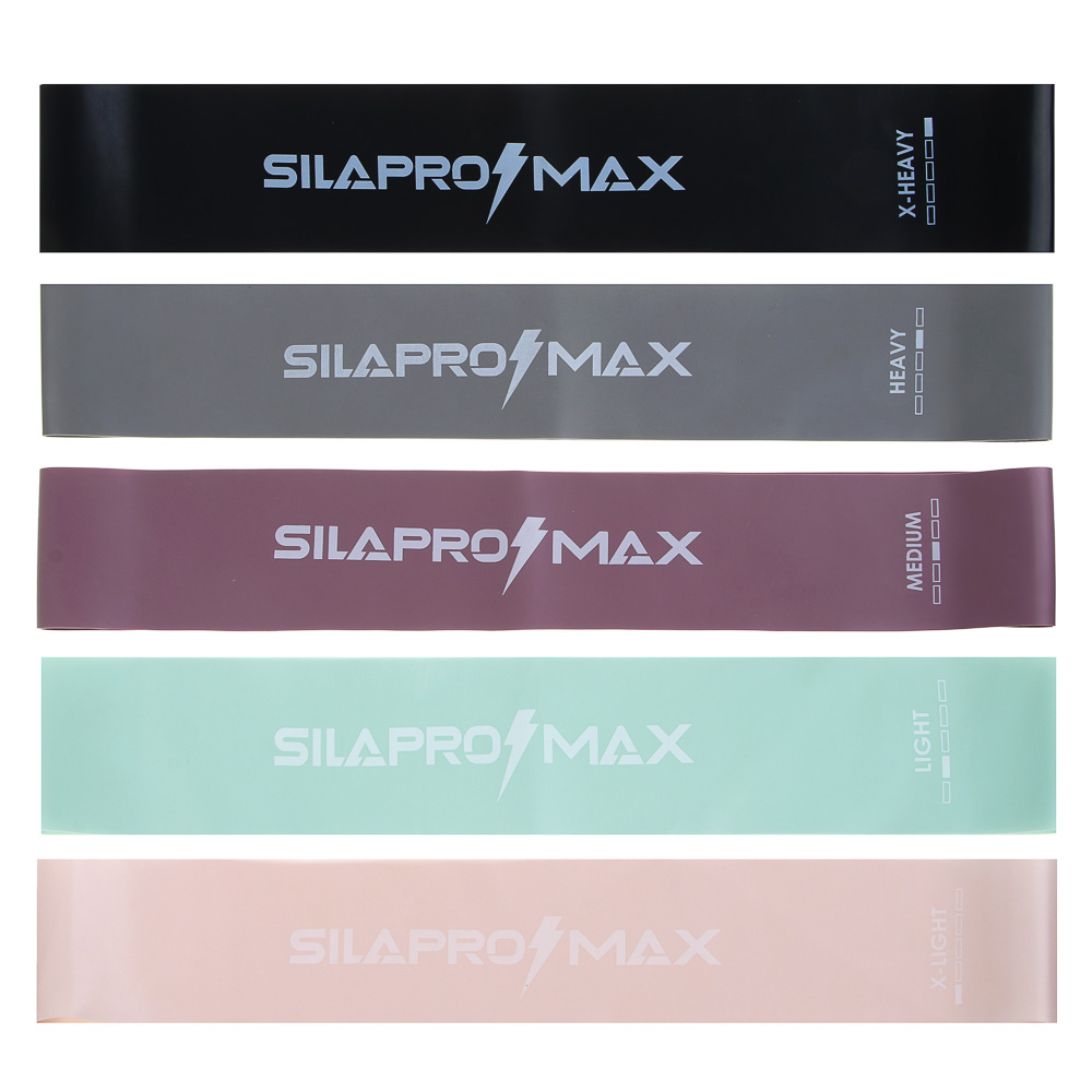SILAPRO Max Набор фитнес резинок 5шт (5кг, 7кг, 11кг, 16кг, 21кг), 60х5см, латекс - #1