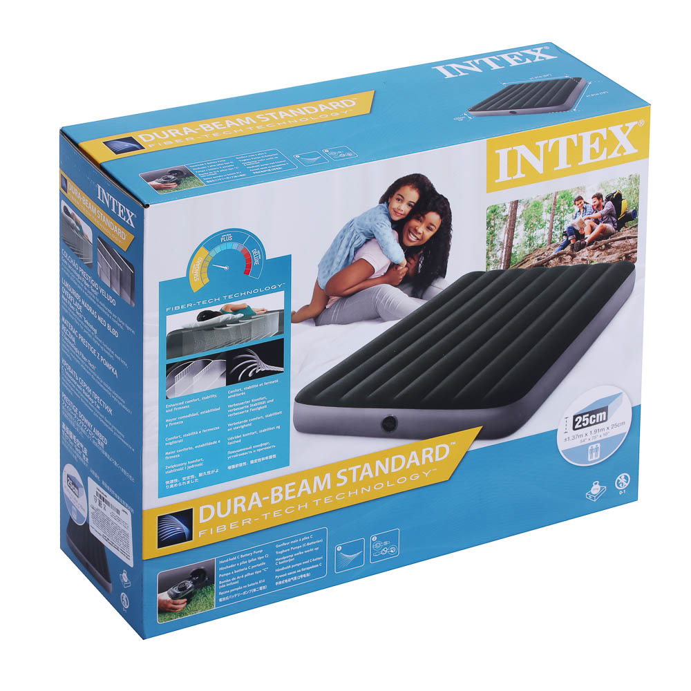 INTEX Кровать надувная DOWNY BED FULL, (fiber-tech), насос на батарейках, 137x191x25см, ПВХ, 64778 - #2