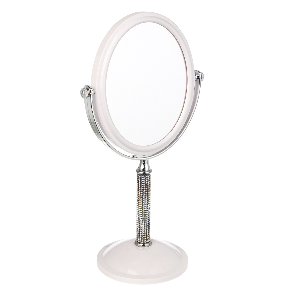 ЮНИLOOK Кристал Зеркало настольное на подставке, пластик, стекло, высота 30см, 16х13см, белый - #1