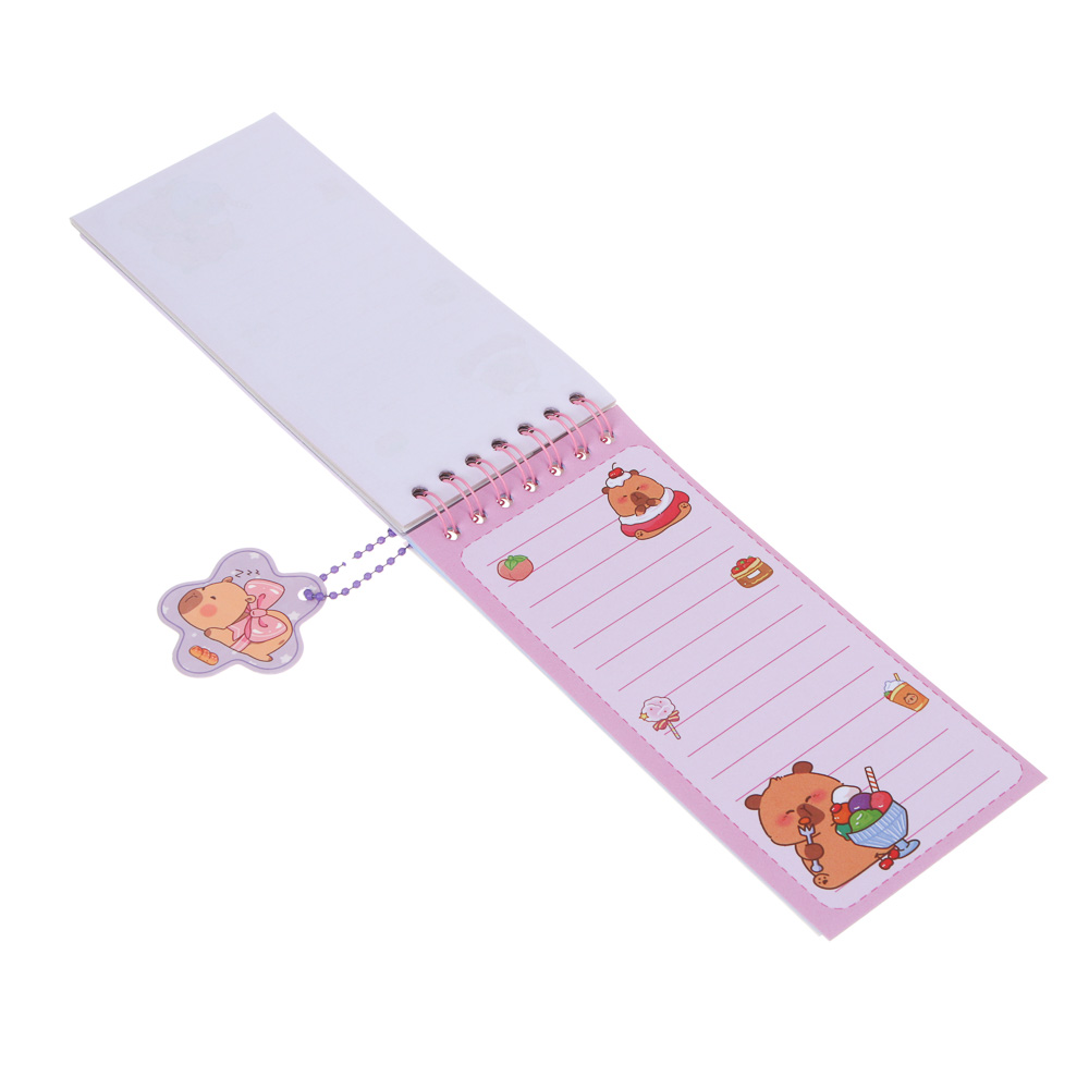 Записная книжка "Капибара" 7х26см, с наклейками и брелоком, PET, бумага, 4 дизайна, шоу-бокс - #14