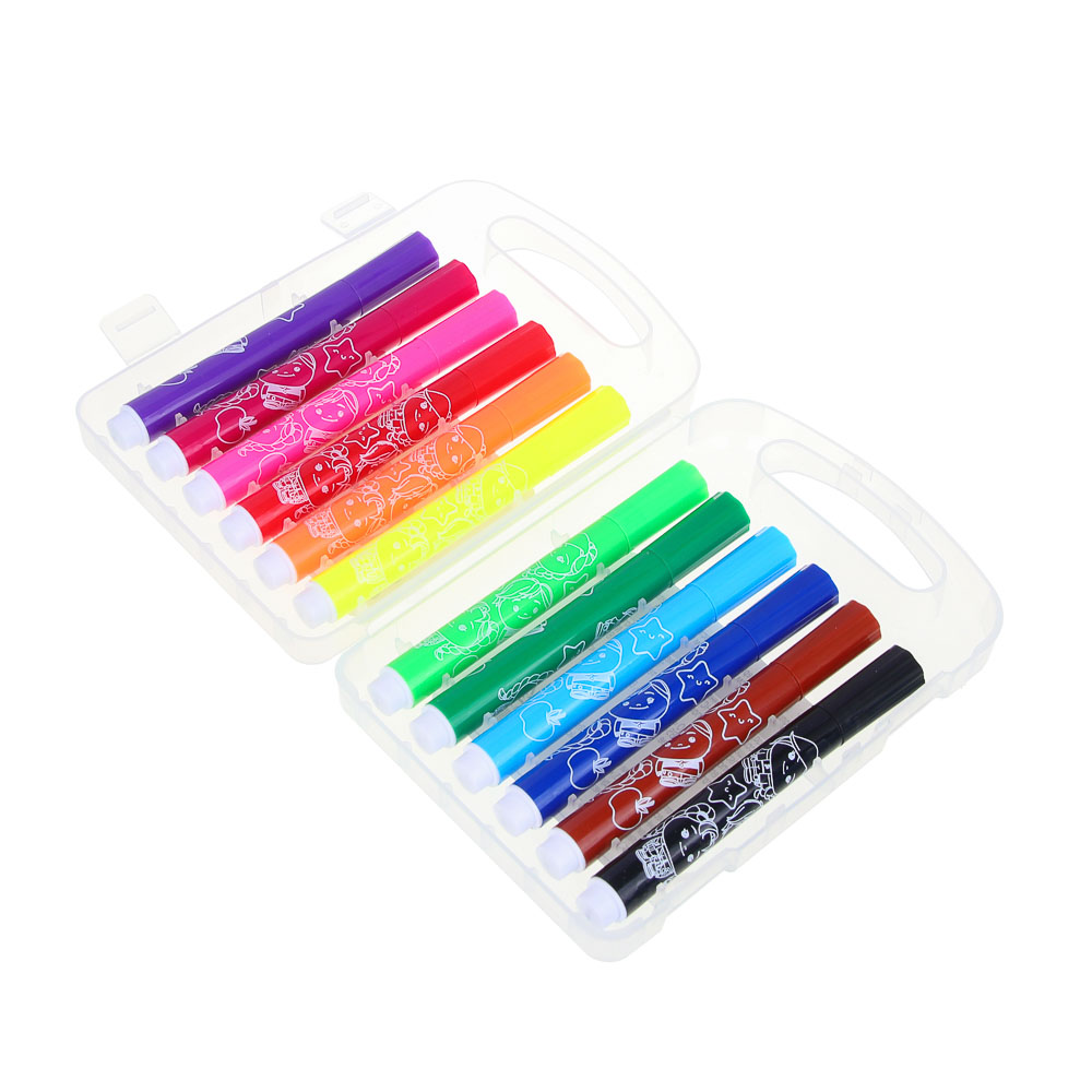 BY Русские Супергерои Фломастеры 12 цветов "Каваи", утолщенные, 10,4см., в пласт. боксе с ручкой - #3