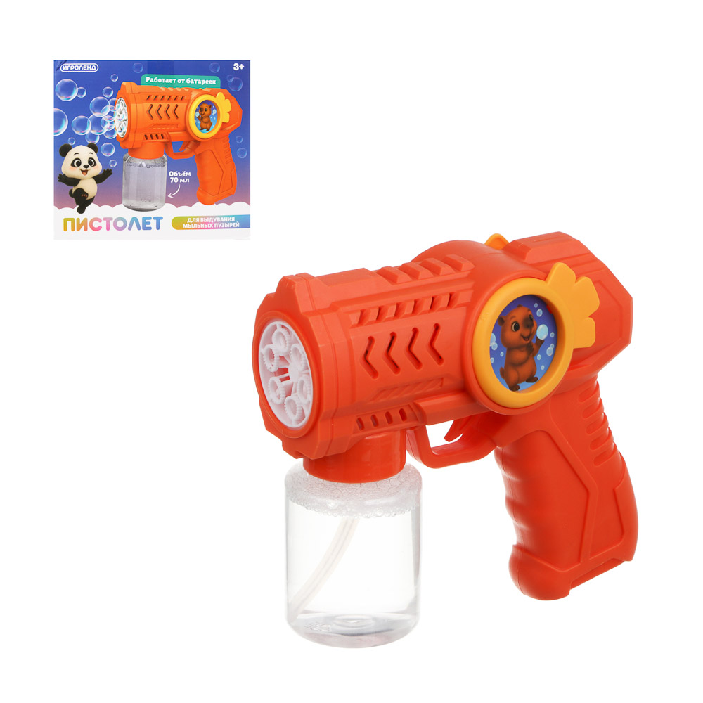 Пистолет для выдувания мыльных пузырей, ИГРОЛЕНД, PP, мыл. раствор 70 мл.,4хАА - #1