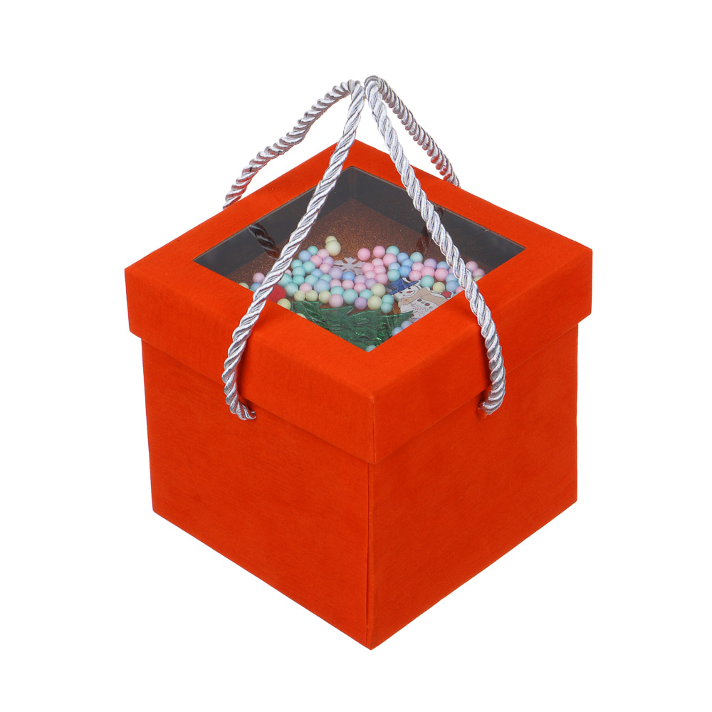 СНОУ БУМ Коробка подарочная бархатная, с ПВХ окном и декором внутри, 13x13x12,8 см, 4 цв.,квадратная - #5