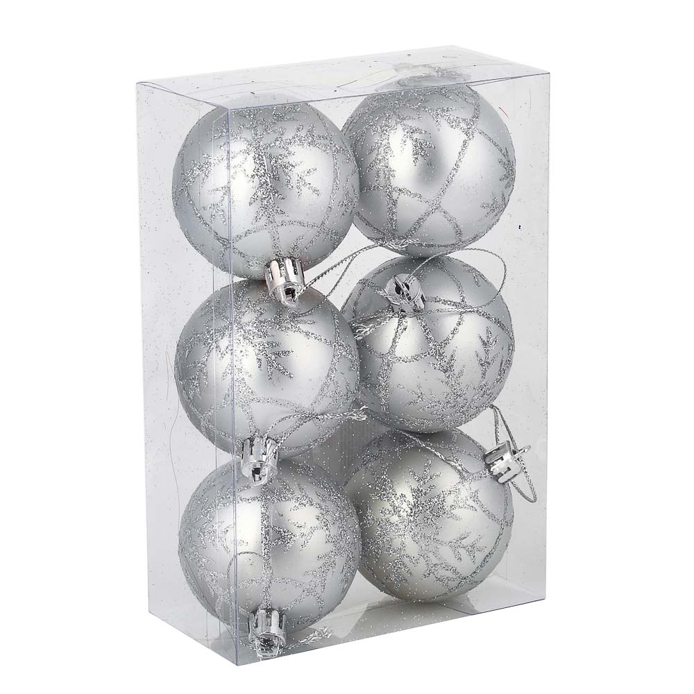 СНОУ БУМ Набор шаров с декором 6шт 6см, серебро, пластик - #4
