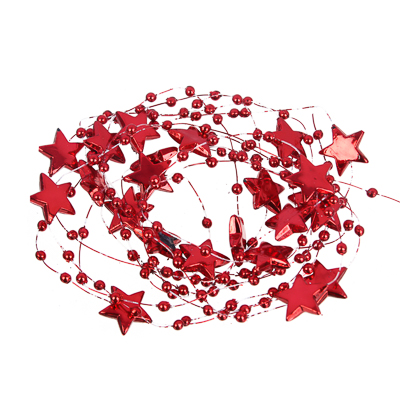 СНОУ БУМ Бусы декоративные, шары и звезды, 200см, пластик, цвет красный (А03) - #1