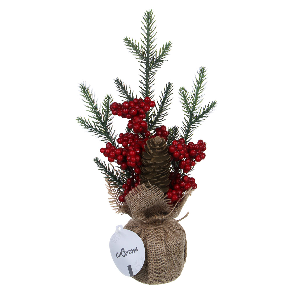 СНОУ БУМ Елочка литая 100% РЕ, шишка, красная ягода, на пеньке, 34 см, 26-66 - #6
