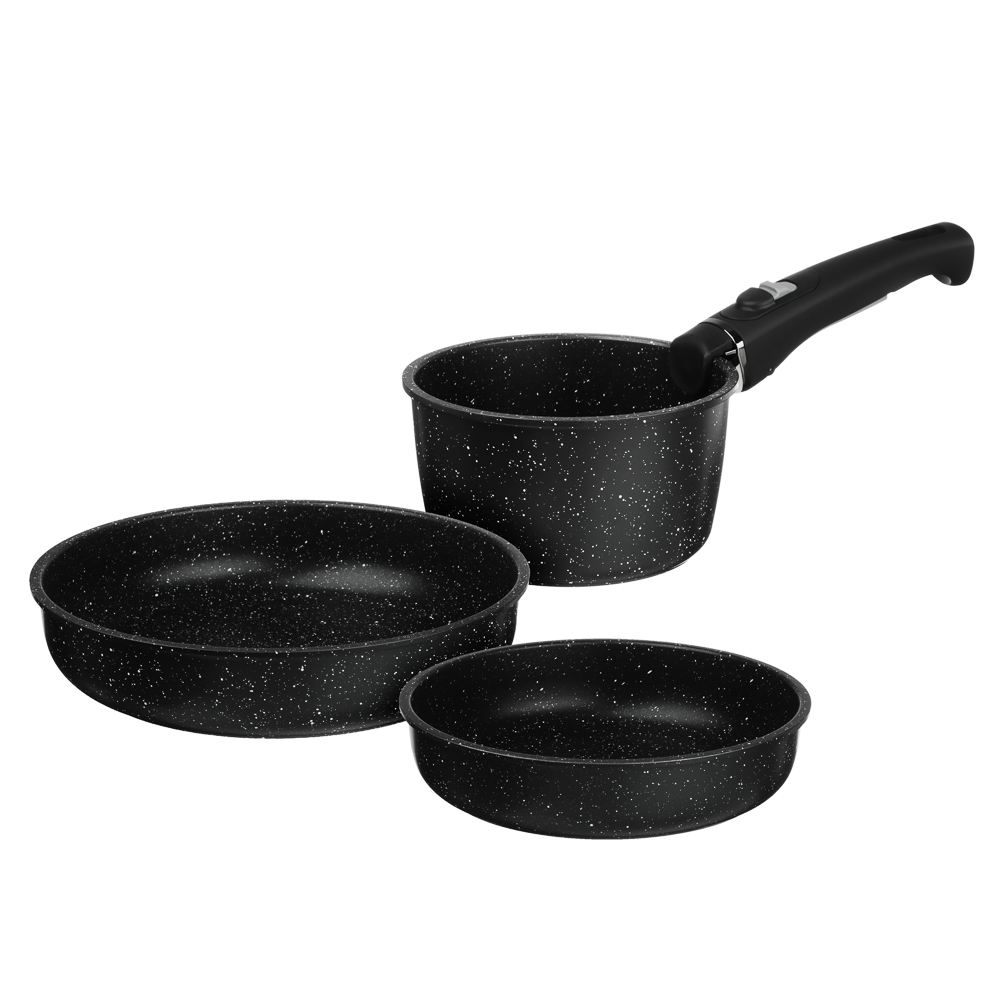SATOSHI Нера Наб.пос. 4пр съемная ручка, ковш 1,3л, сковороды 20,24см, антиприг.мрамор, индукция - #1
