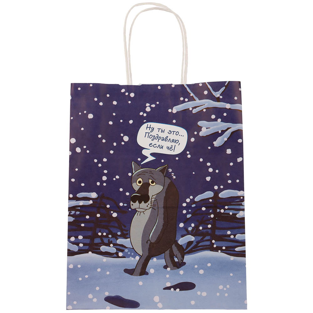 Пакет подарочный с кручеными ручками 24х14х30 см, «Жил-был Пёс. Поздравляю, если чё» внутри белый - #2