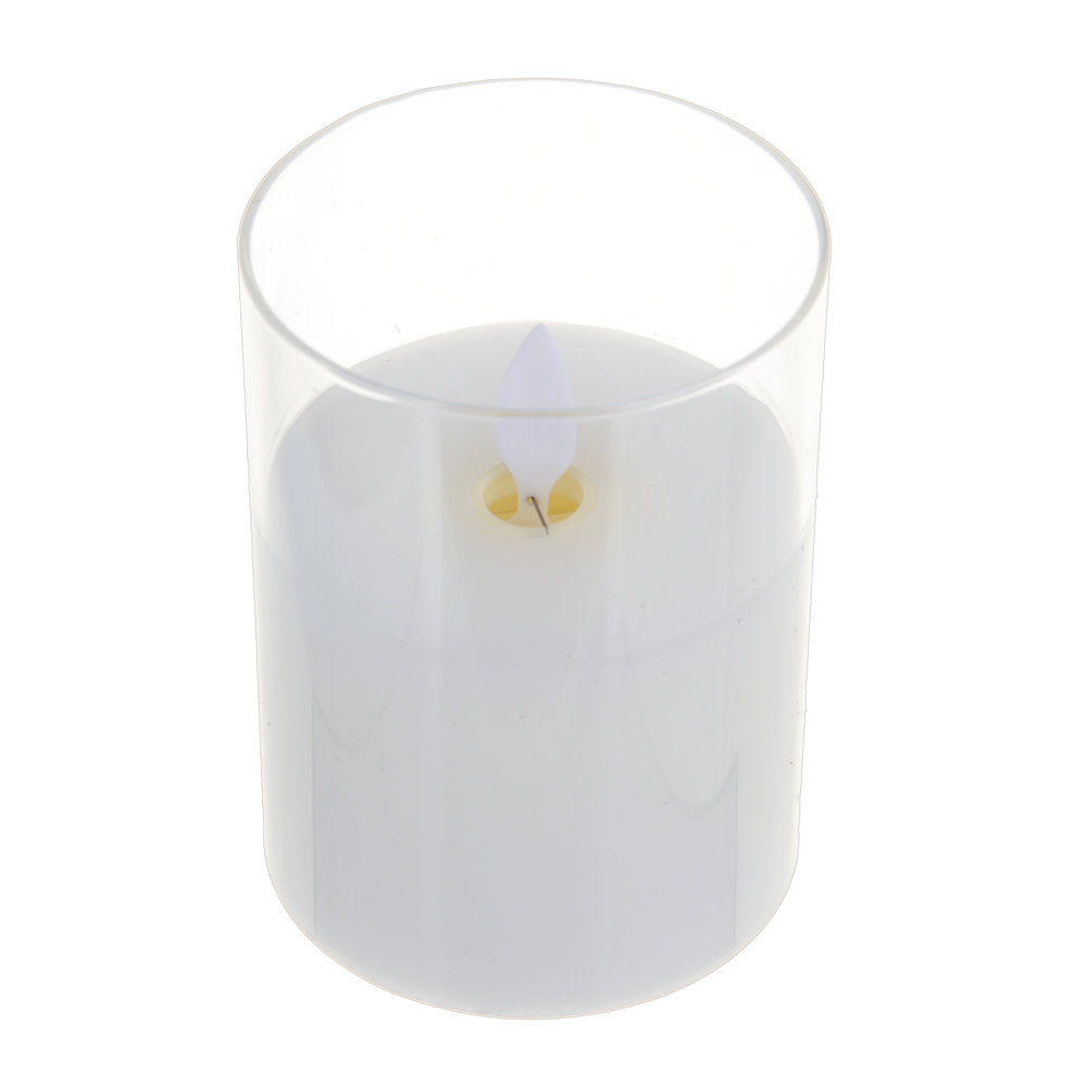 Светильник декор. в виде подсвечника со свечой с LED-подсв.,1реж., парафин,стекло,РР,7,5х10см,3хААА - #1