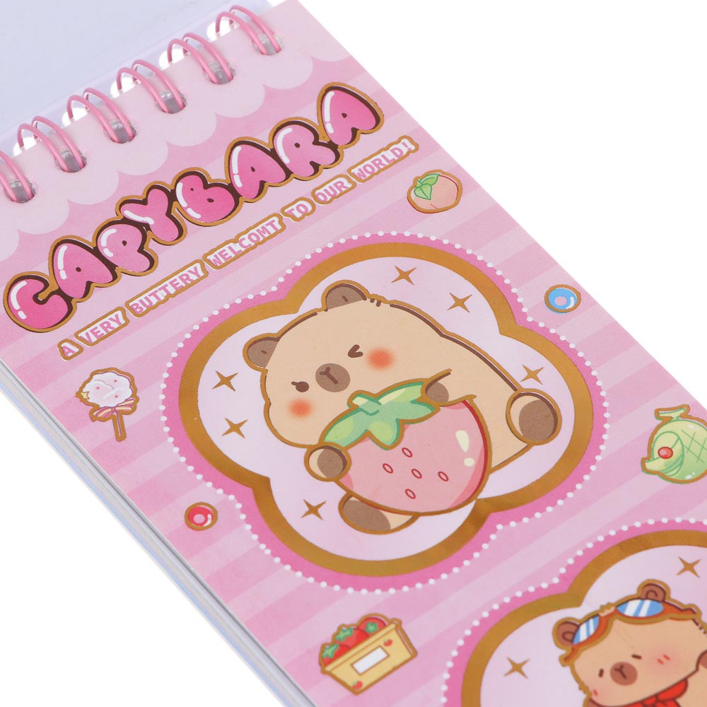 Записная книжка "Капибара" 7х26см, с наклейками и брелоком, PET, бумага, 4 дизайна, шоу-бокс - #6