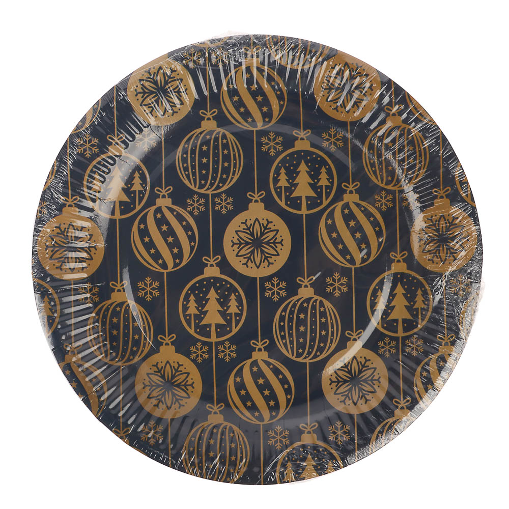 Набор бумажных тарелок Золотые шарики, 6 шт d=230 мм - #4