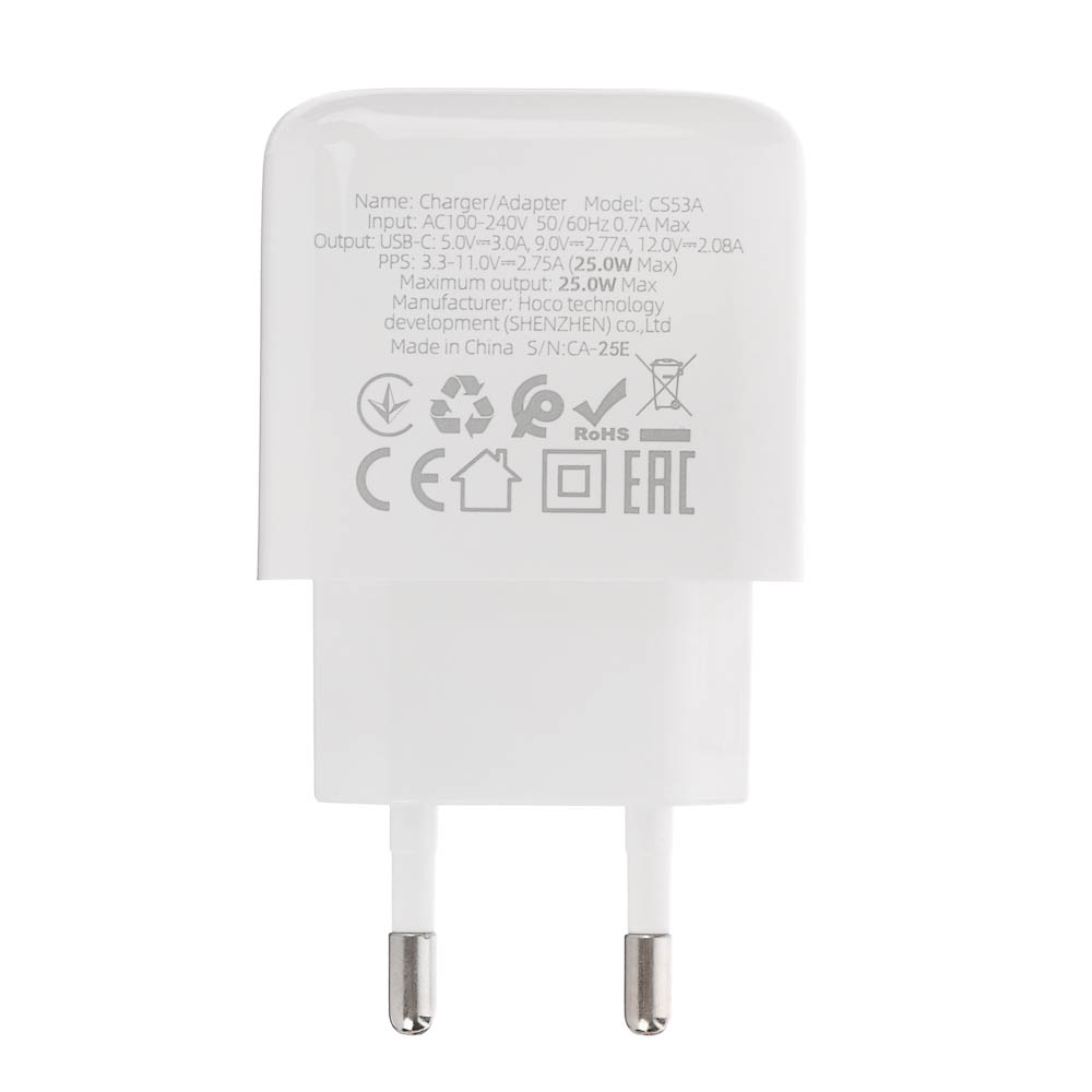 hoco. Зарядное устройство модель CS55A, USB+C 30W+ Кабель для зарядки С-С, цвет: белый - #12