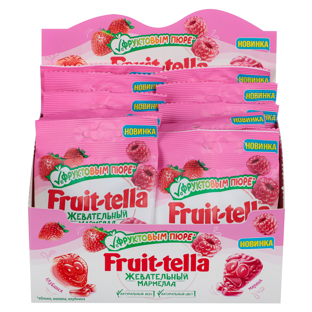 Мармелад жевательный Fruittella с фруктовым пюре и вкусами клубники, малины, 36 г - #4