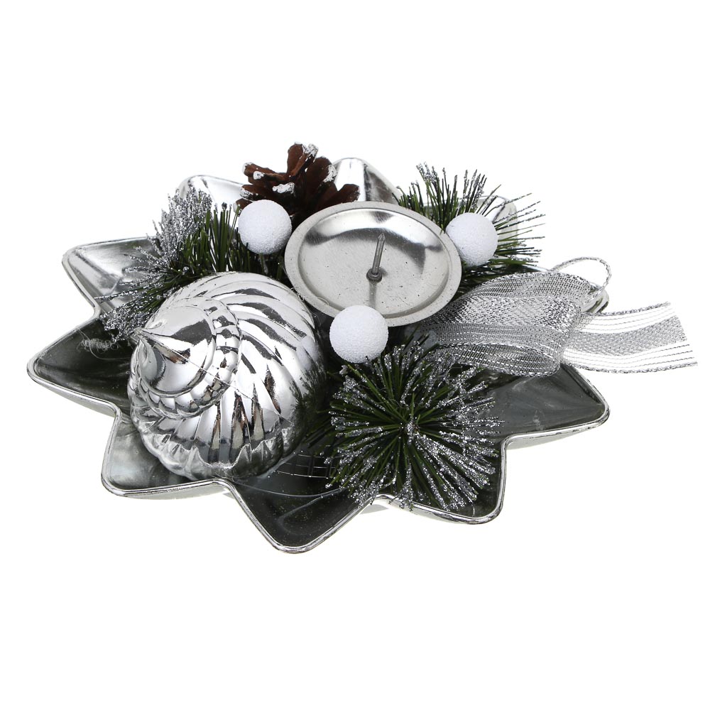 СНОУ БУМ Подсвечник с декором 17x17x6 см, пластик, металл, пенопласт - #2