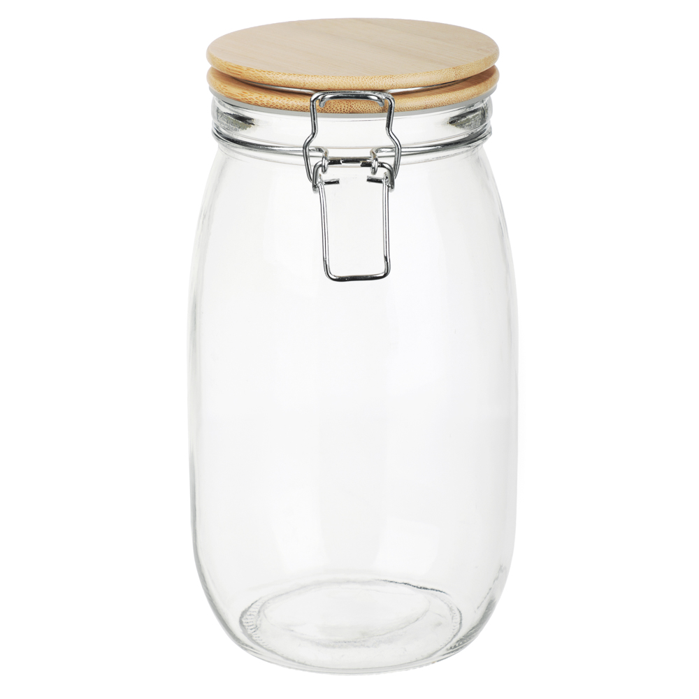 Банка для сыпучих продуктов 1500мл 12x22см, стекло, крышка бамбук - #1