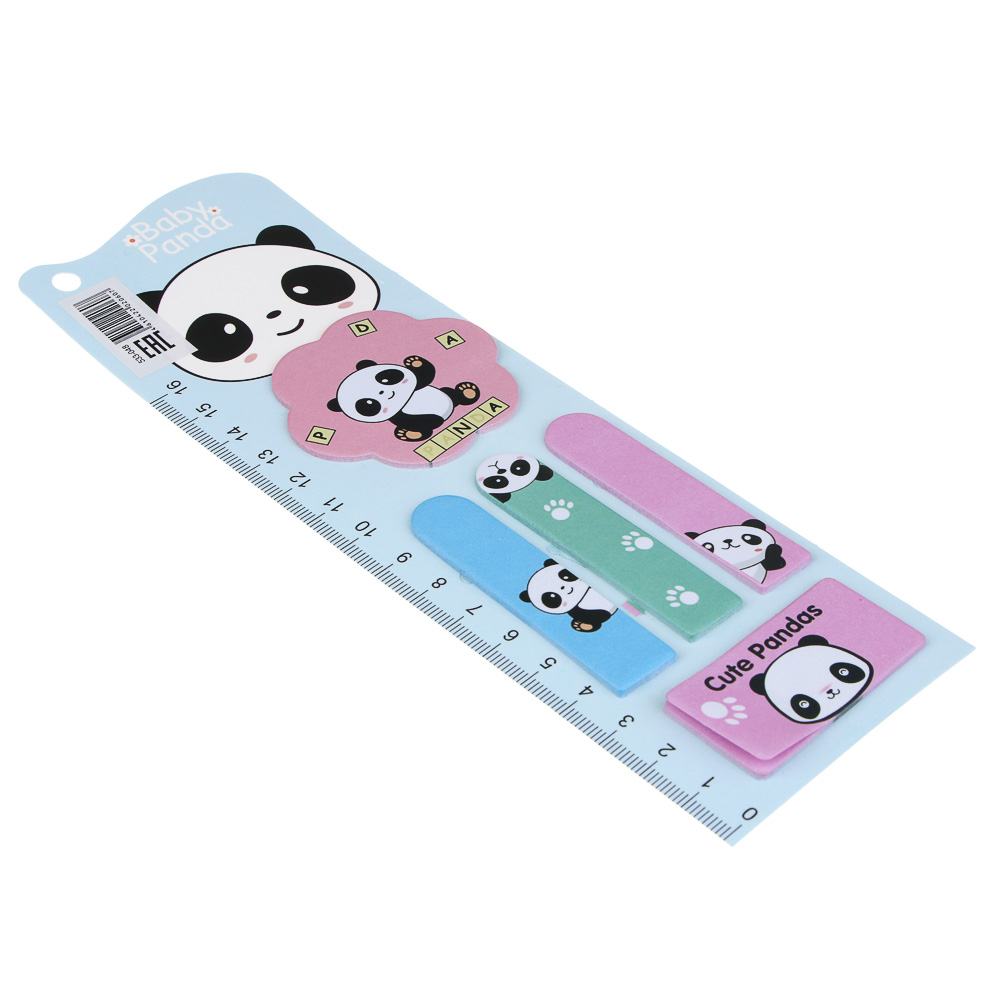 Закладки с клеевым краем фигурные, линейка 16см, 6,7х21,5см, 15 листов, 4 дизайна, Панда - #3