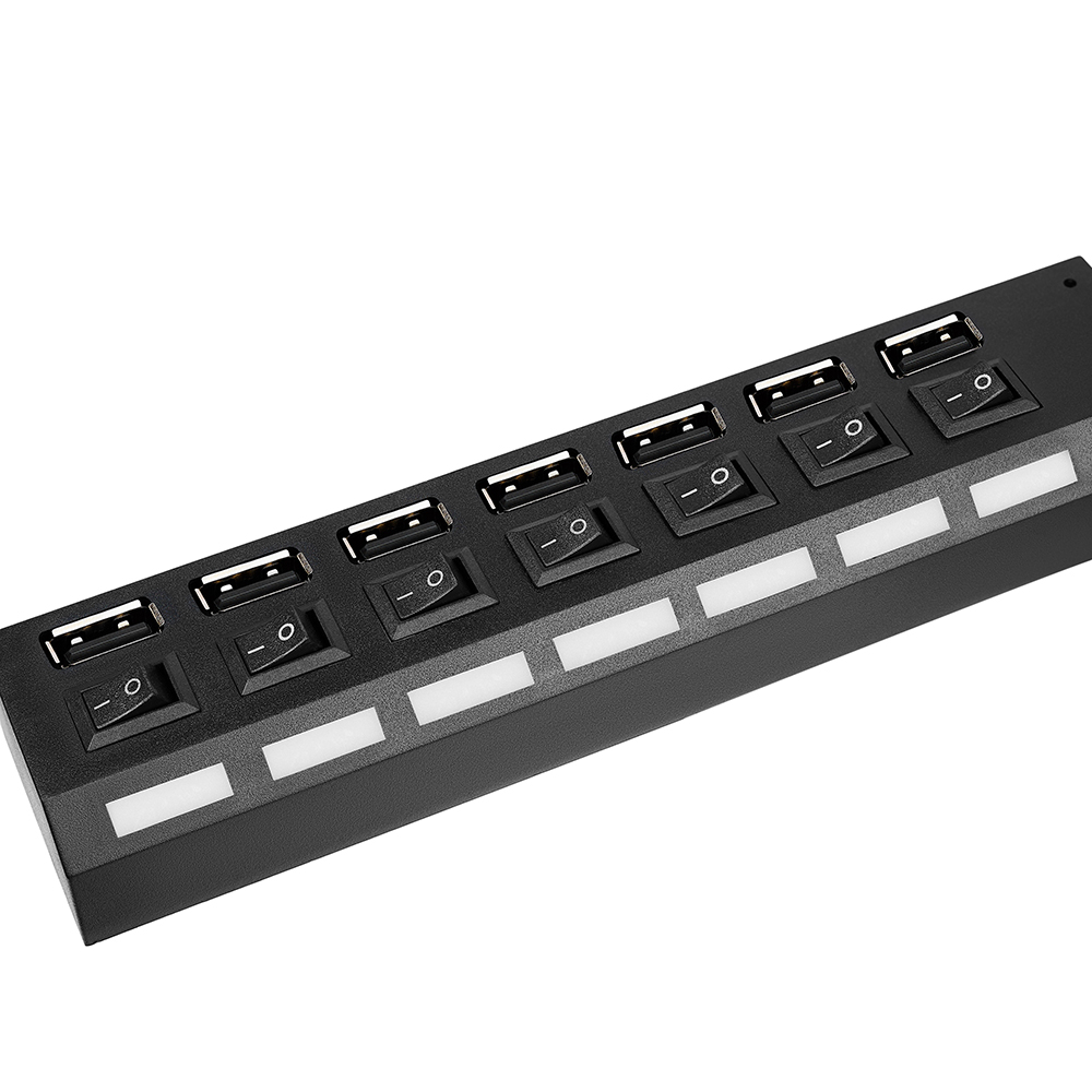 FORZA USB-хаб разветвитель 7xUSB 2.0 с выключателями, кабель USB(A) 15см, пластик, чёрный - #5