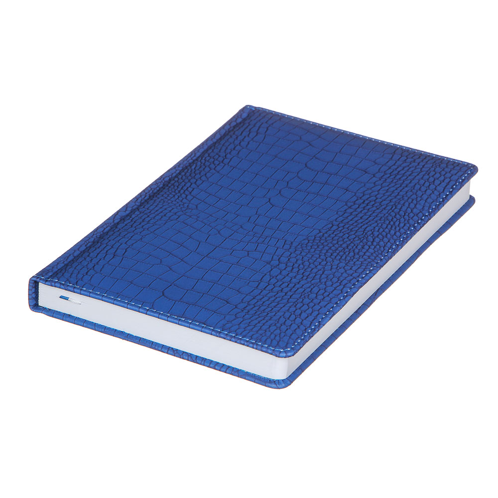 Ежедневник недатир."Кроко" А5, 320стр, тверд.обл.с поролоном, ПУ под кожу крокодила, пакет, синий - #2