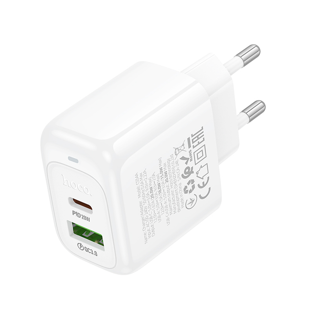hoco. Зарядное устройство модель CS54A, USB-С PD 20W+QC3.0, цвет: белый - #4