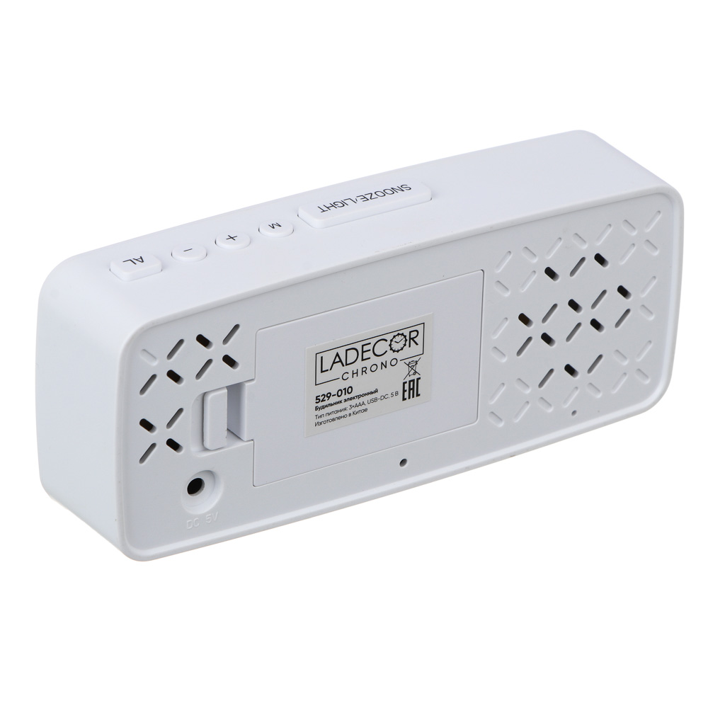 LADECOR CHRONO Будильник электронный, 14x5,7 см, USB/3xAAA, пластик, цвет белый, арт.1 - #4