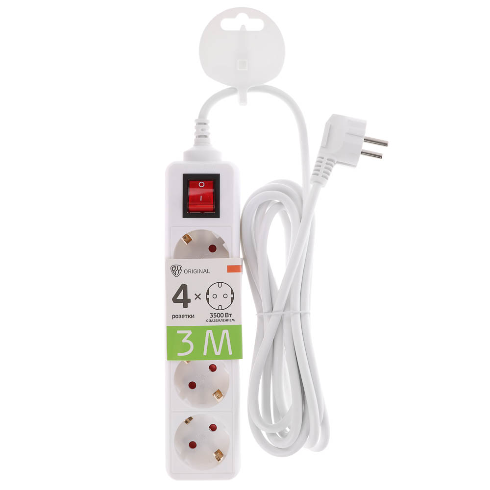 Удлинитель 4 гнезда 3м BY, с зазем, выкл., евро, с защит. шторками,16A, 3500Вт - #2