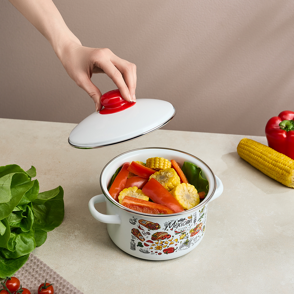 Мексика Кастрюля цилиндрическая эмалированная 2л - #11